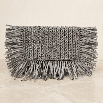 FRINGED RAFFIA BEACH CLUTCH HAND CROCHET_5