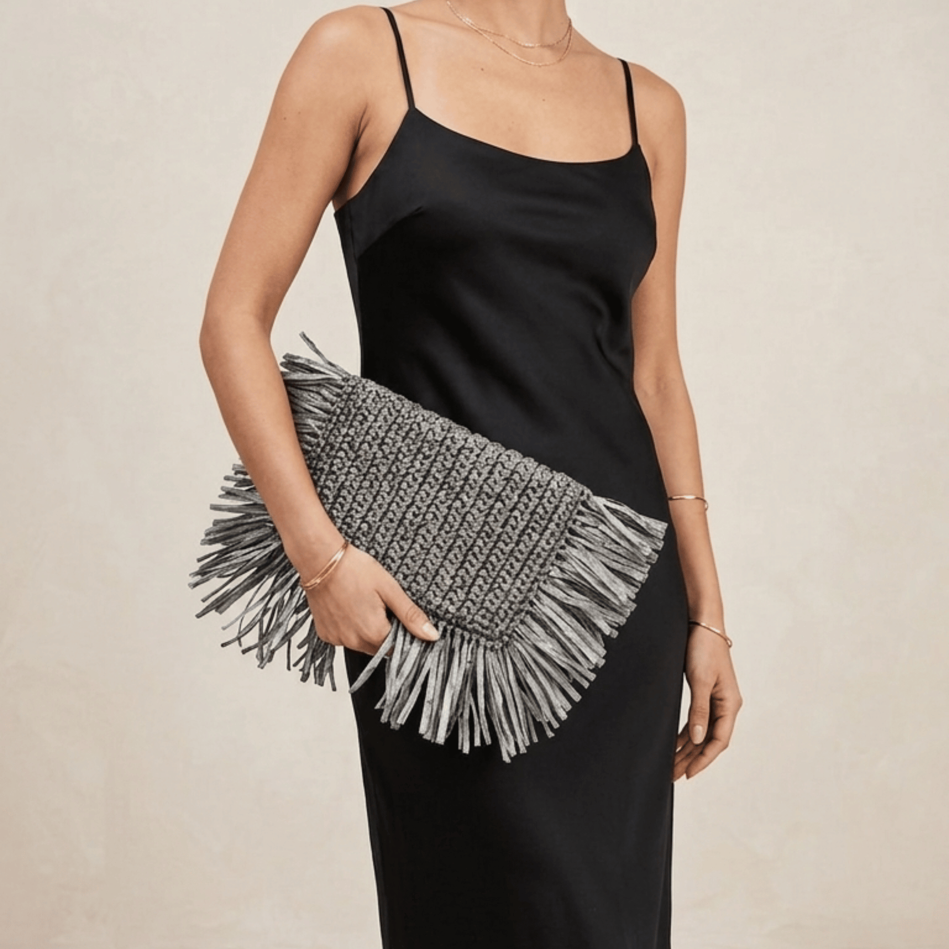  Fringed Raffia Clutch Bag