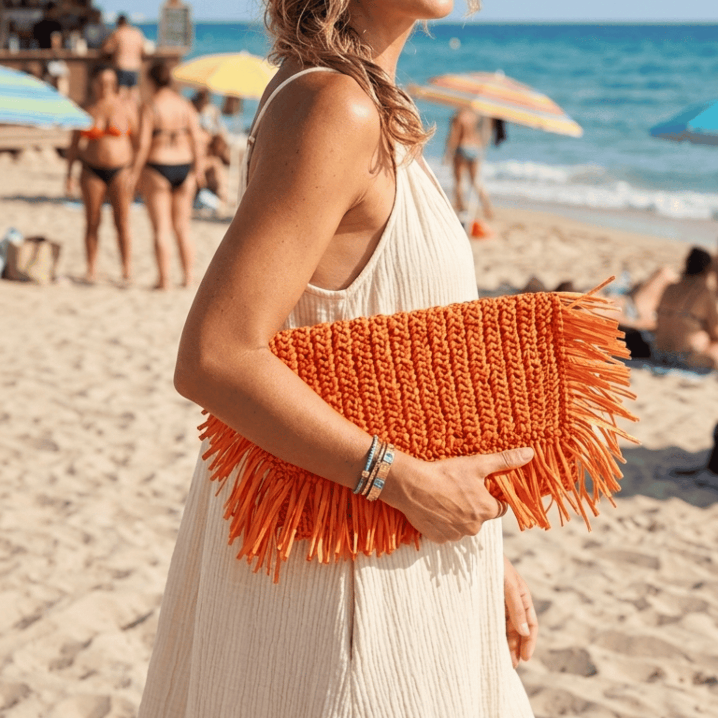  Fringed Raffia Clutch Bag
