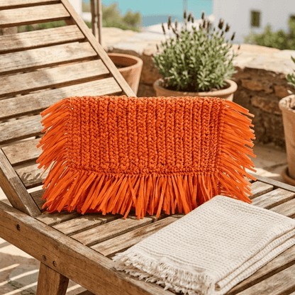  Fringed Raffia Clutch Bag
