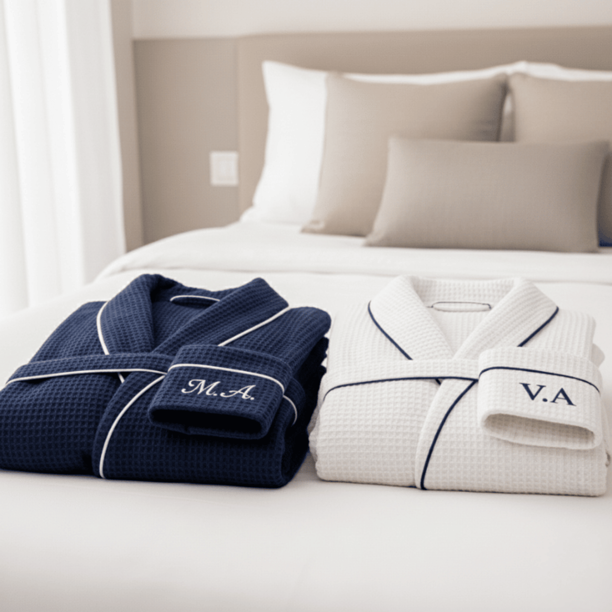 initials couple waffle bathrobe