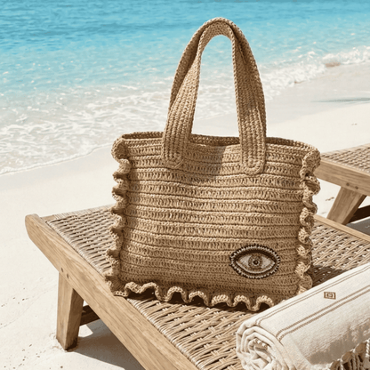 RAFFIA TOTE BAG WITH EVIL EYE_1