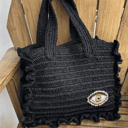 RAFFIA TOTE BAG WITH EVIL EYE_1