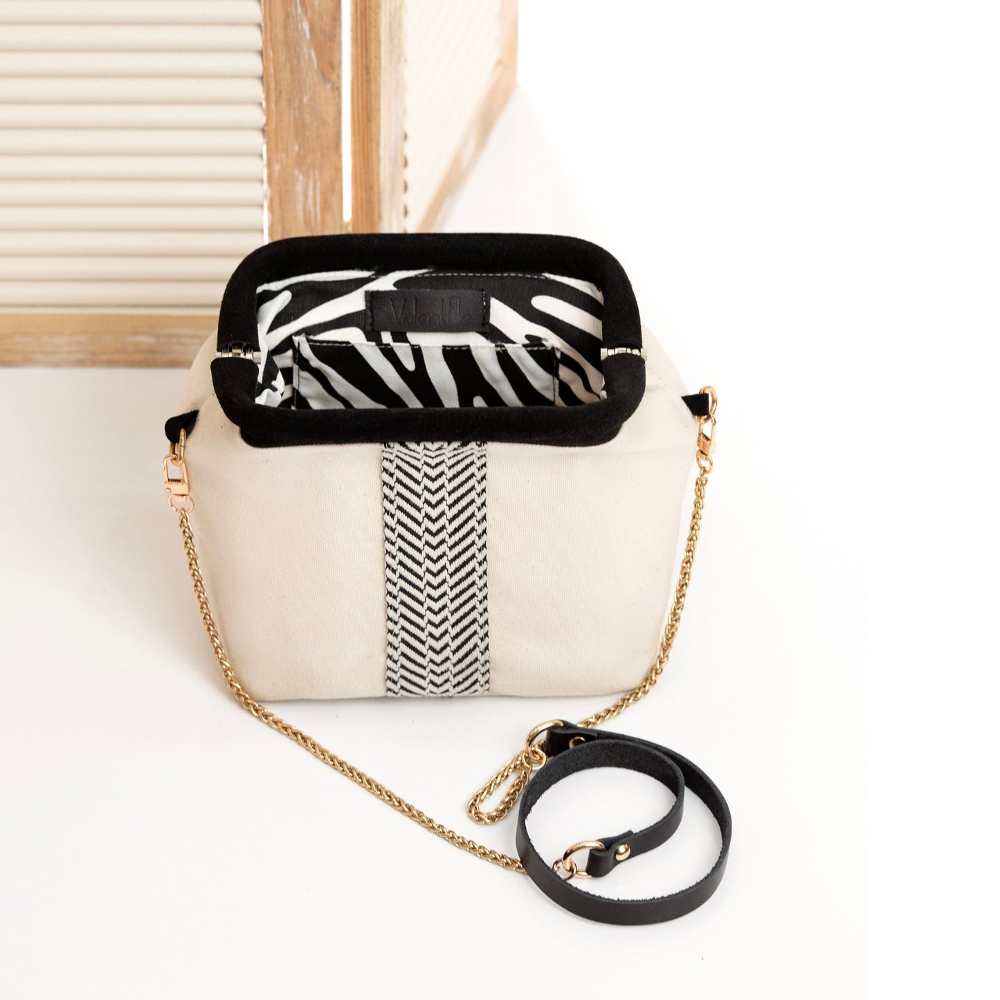 White Canvas Clutch Bag, Black