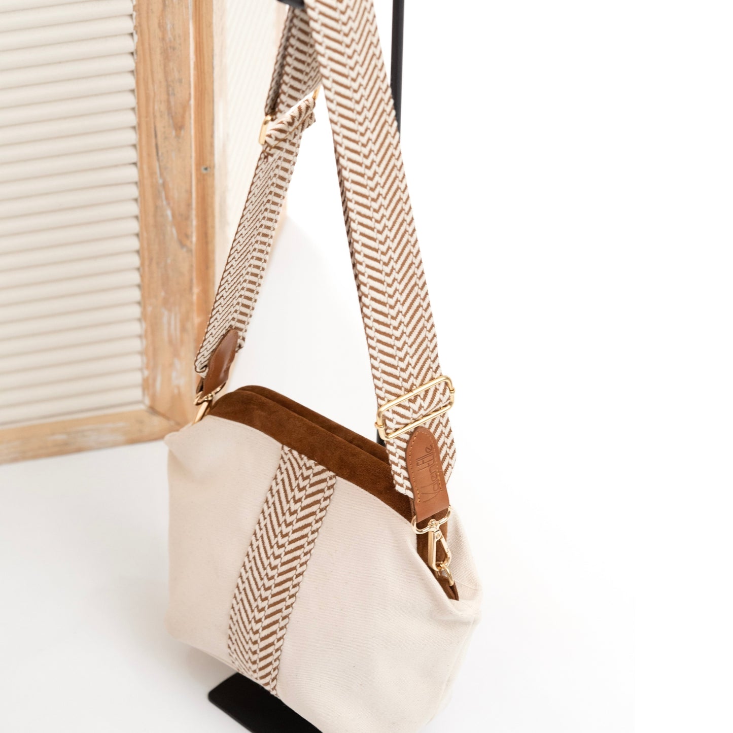 White Canvas Clutch Bag, Black