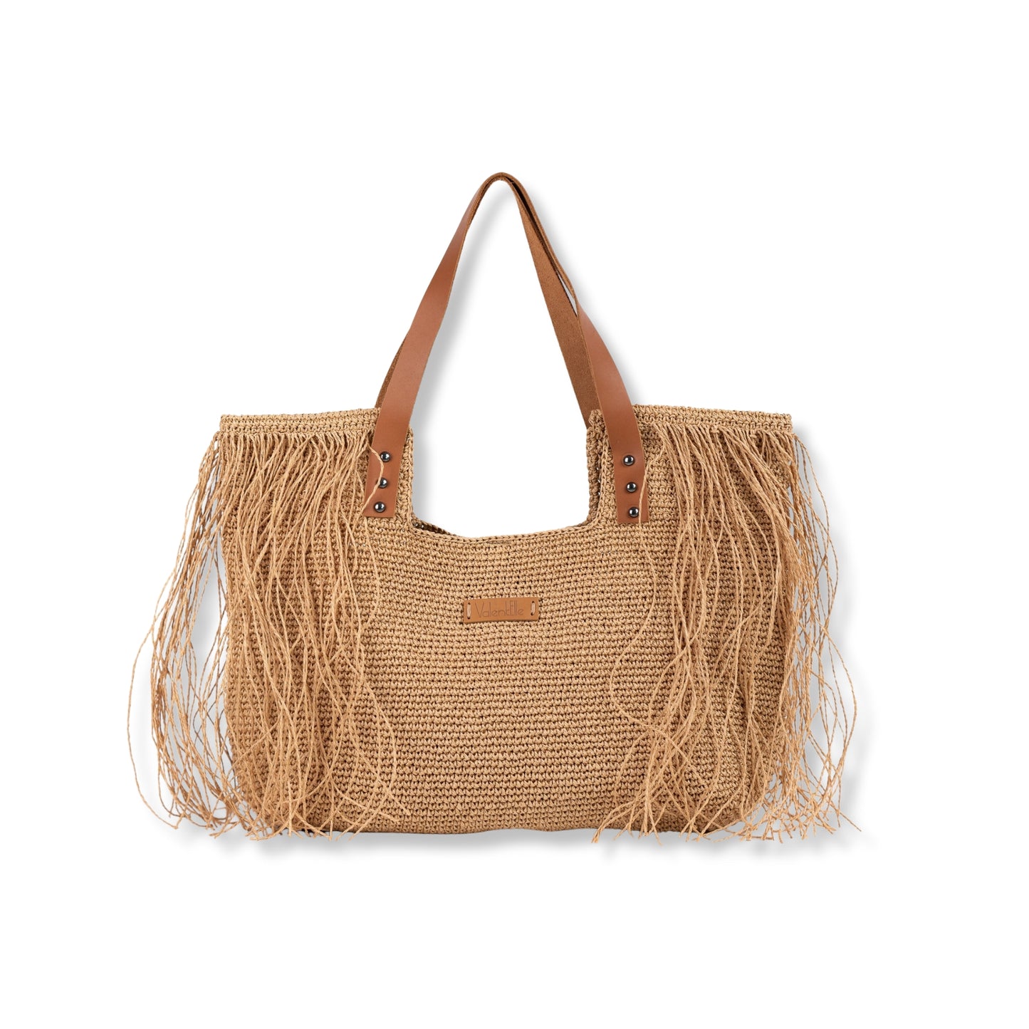 Large Fringed Straw Beach Bag, Straw 