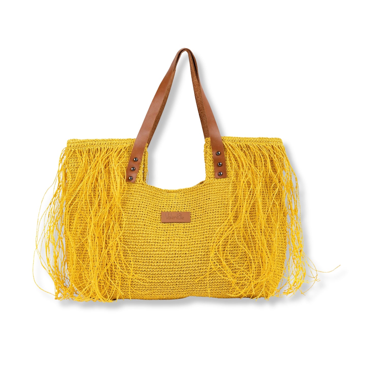 Large Fringed Straw Beach Bag, Straw 