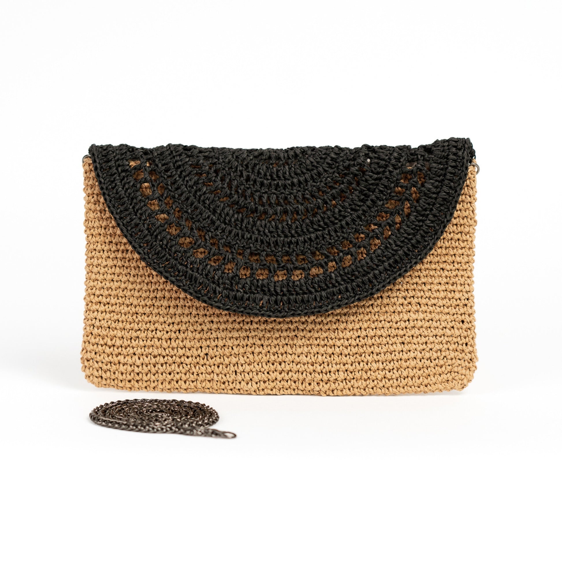 Straw Summer Clutch Bag, Black Straw