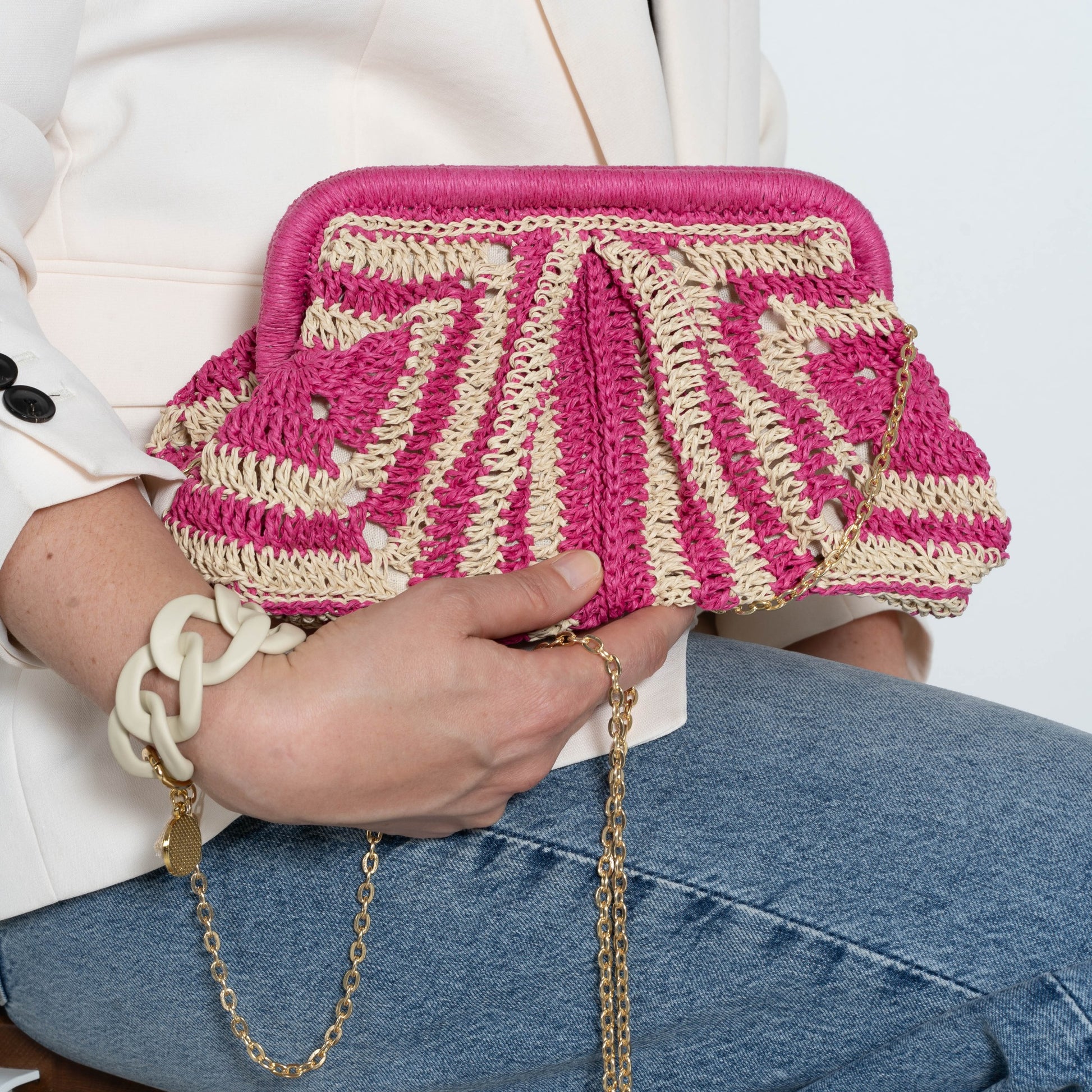 Crochet Straw Clutch Bag, Black