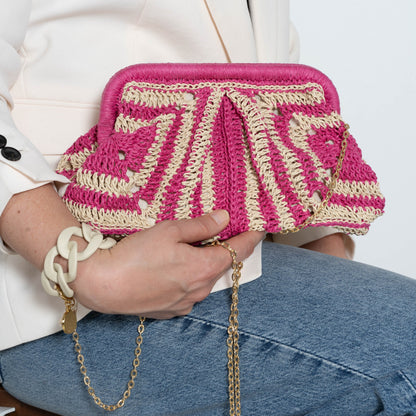 Crochet Straw Clutch Bag, Black